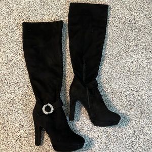 Black heeled suede knee high boots size 10.5